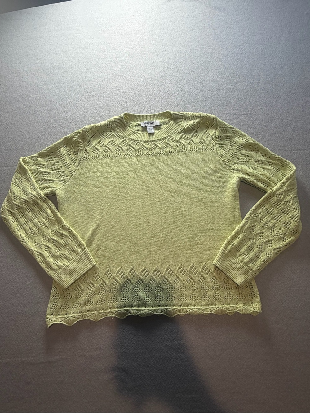 Nine West Jeans Green Pointelle Open Knit Sweater Large
